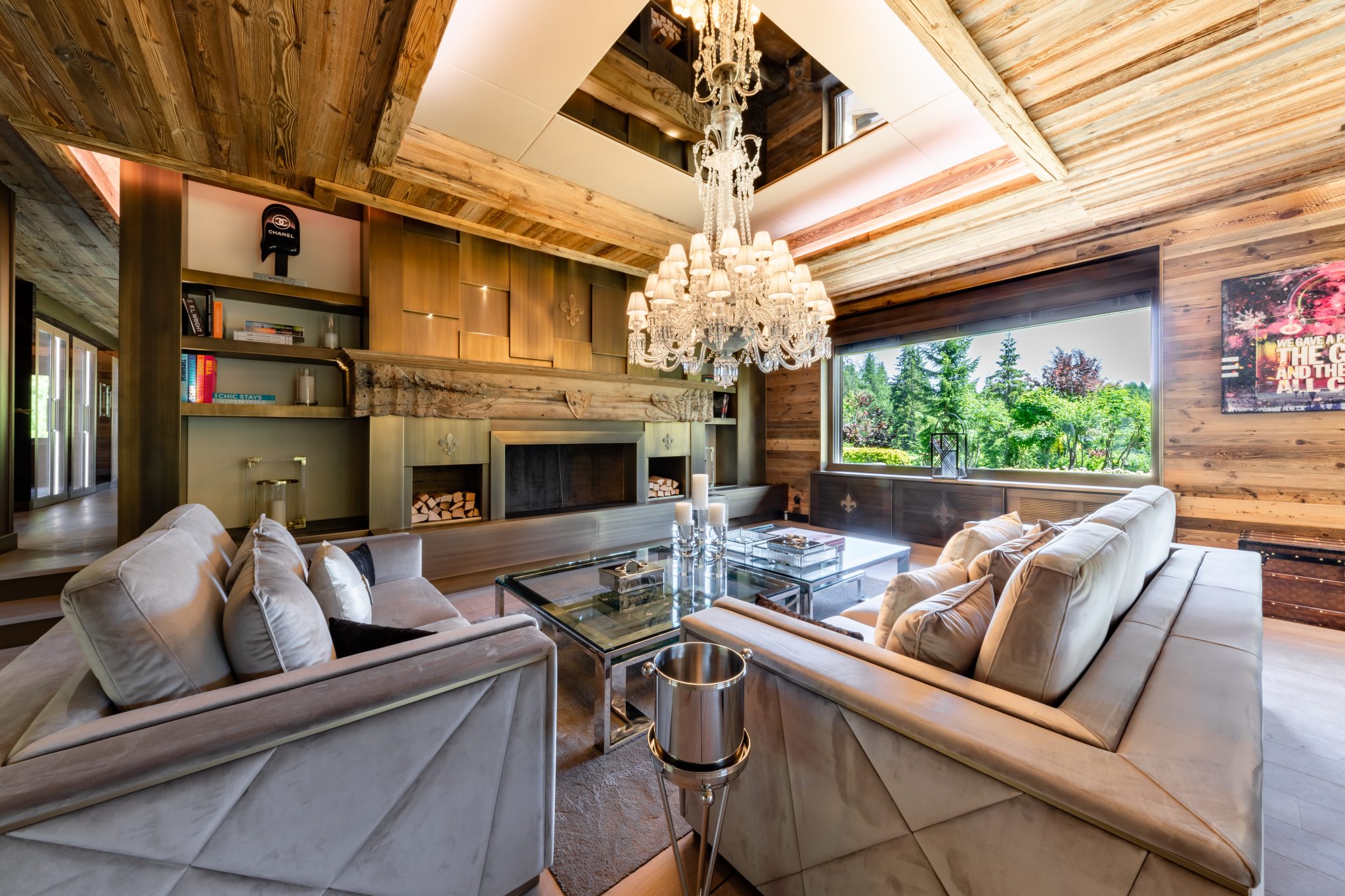 Main Chalet Living Room with Chandelier, Ultima Crans-Montana