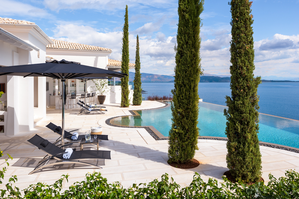 Ultima Corfu Pool Terrace with views of the coast