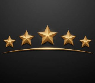 Five gold stars on black background in vector