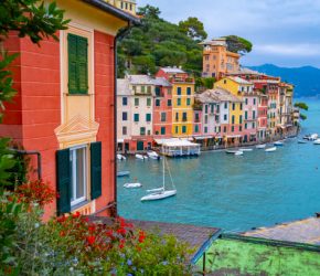 Beautiful landscape view of Portofino famous landmark at Italy.